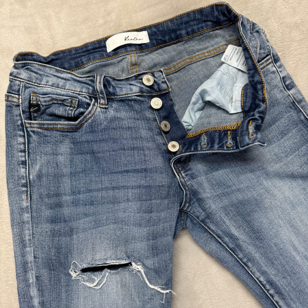 KanCan Jeans Womens‎ 7/27 Emmett High Rise Straight Destroyed Button Fly Stretch